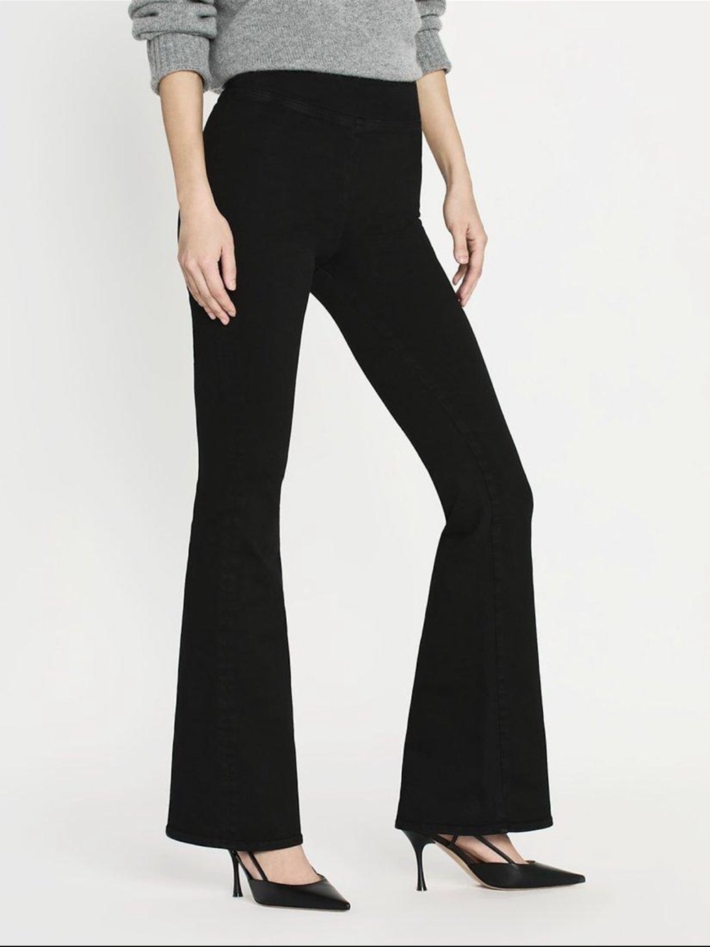 FRAME The Jetset Flare Jeans Sheen Noir Black Pull On Size 1